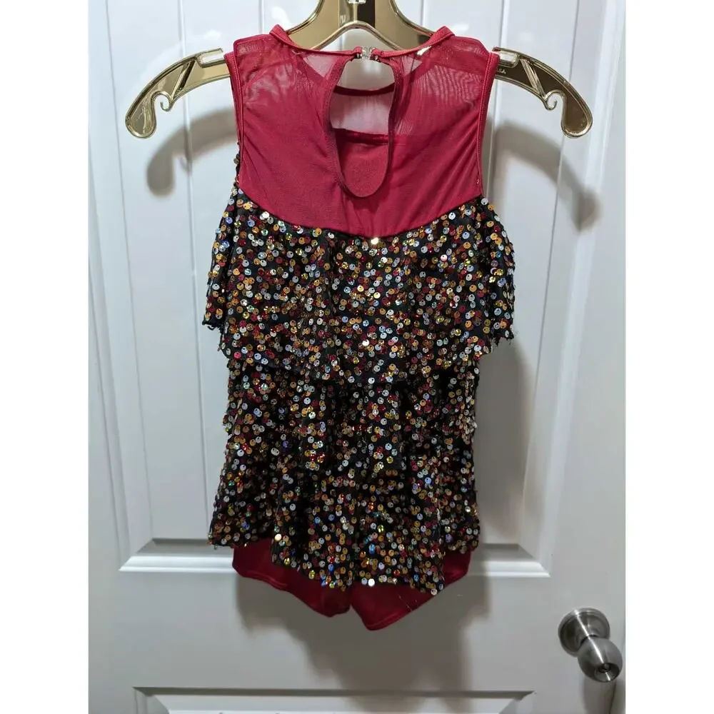 Weissman Maneater Jazz Dance Costume Razzle Dazzle Sequin Biketard Girls Size MC